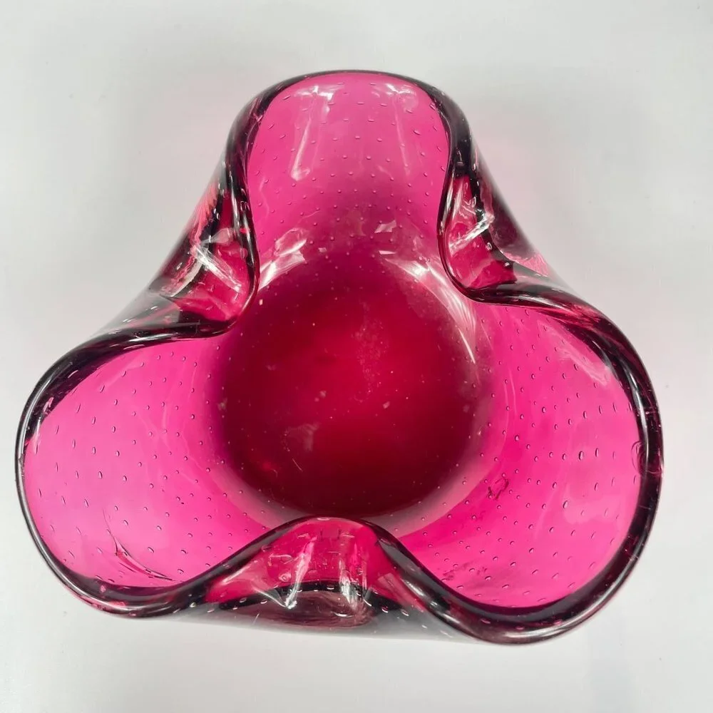 Cranberry Bullicante Art Glass Ashtray Bowl